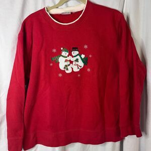 Vintage Womens Classic Elements Granny Christmas Snowman Sweatshirt Red L Large‎
